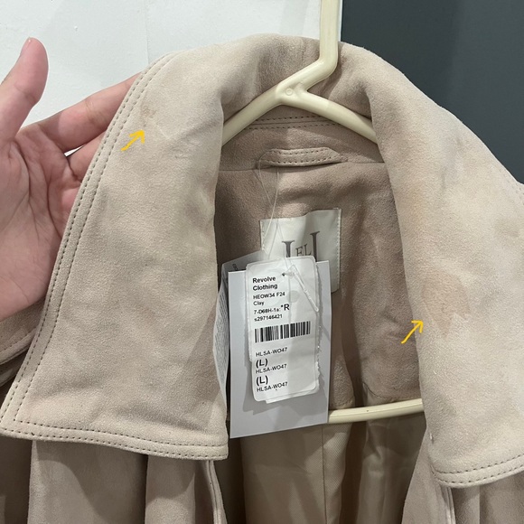 NWT Helsa 100% Genuine Suede Leather Beige Trench Coat Double Breasted size L - Picture 10 of 14